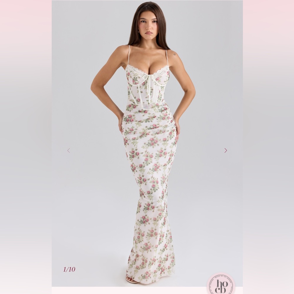 House of CB Floral Maxi Dress - Cream and Pink